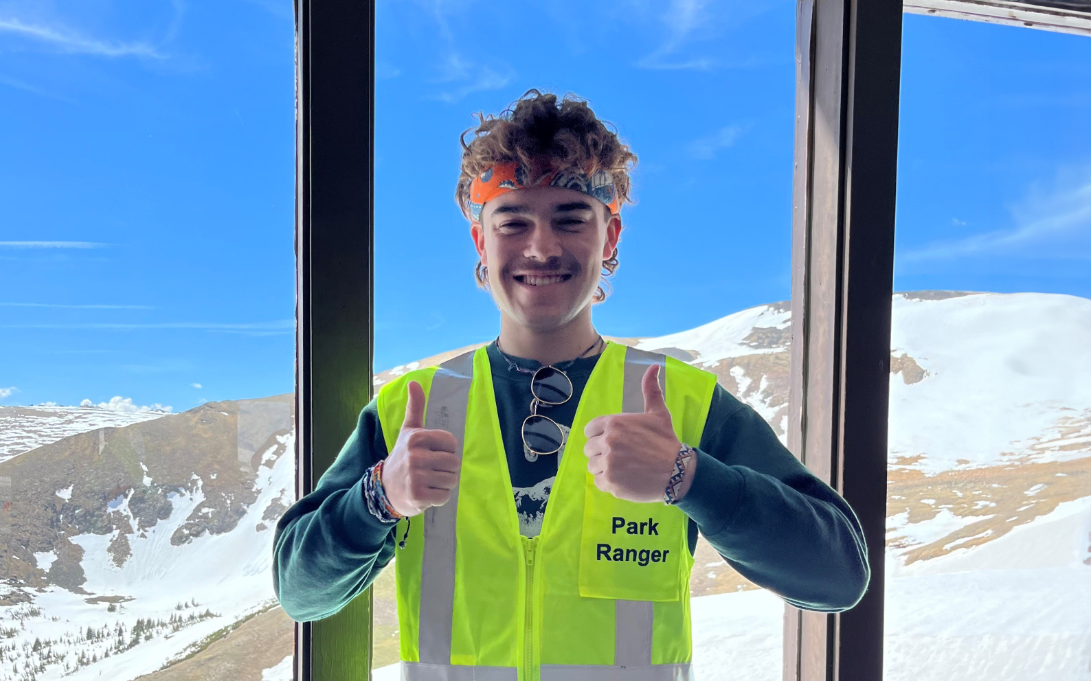 Park ranger Jackson Maldonado inside the Alpine Visitor Center