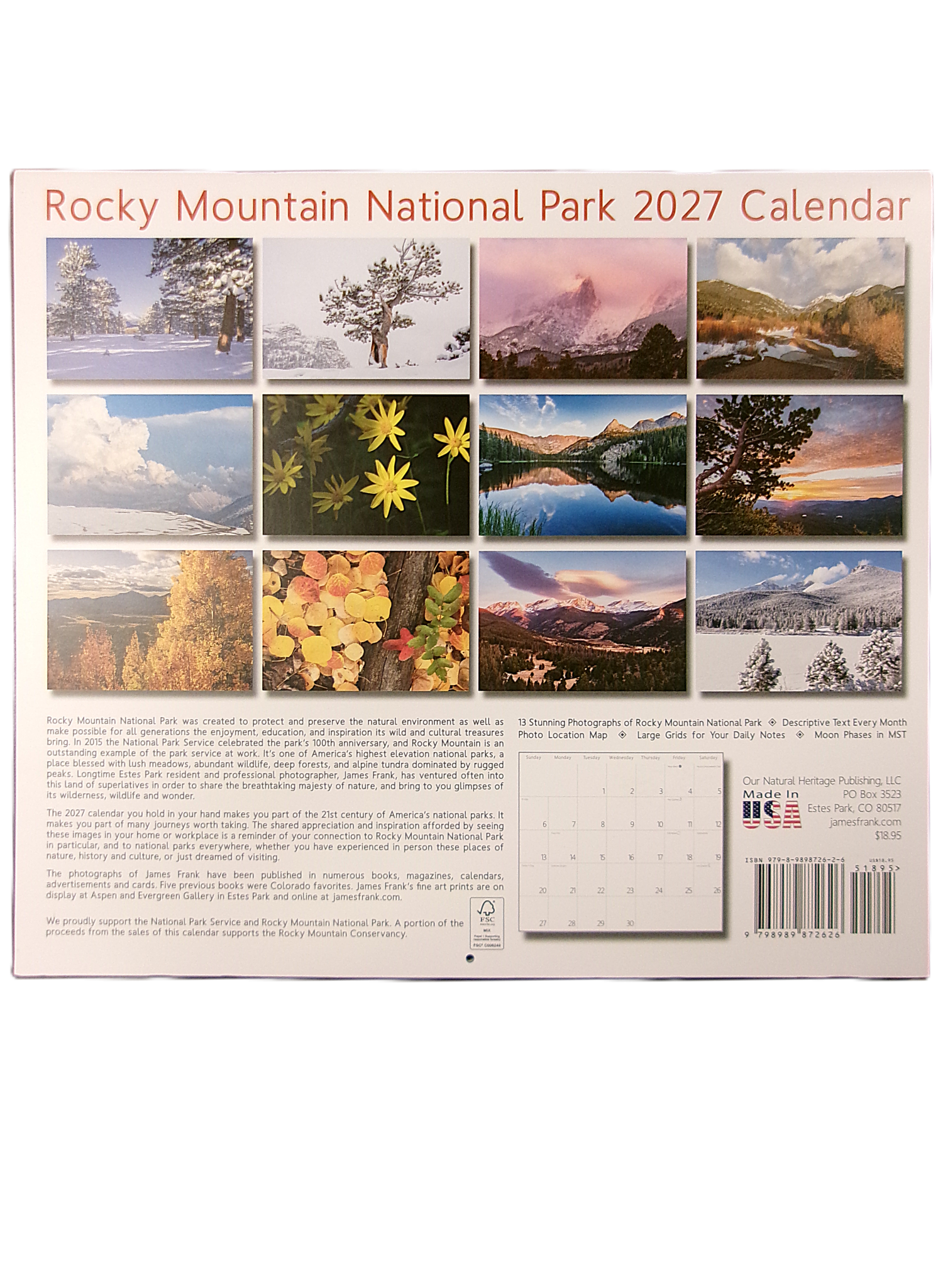 2027 James Frank Scenic RMNP Calendar - Image 2